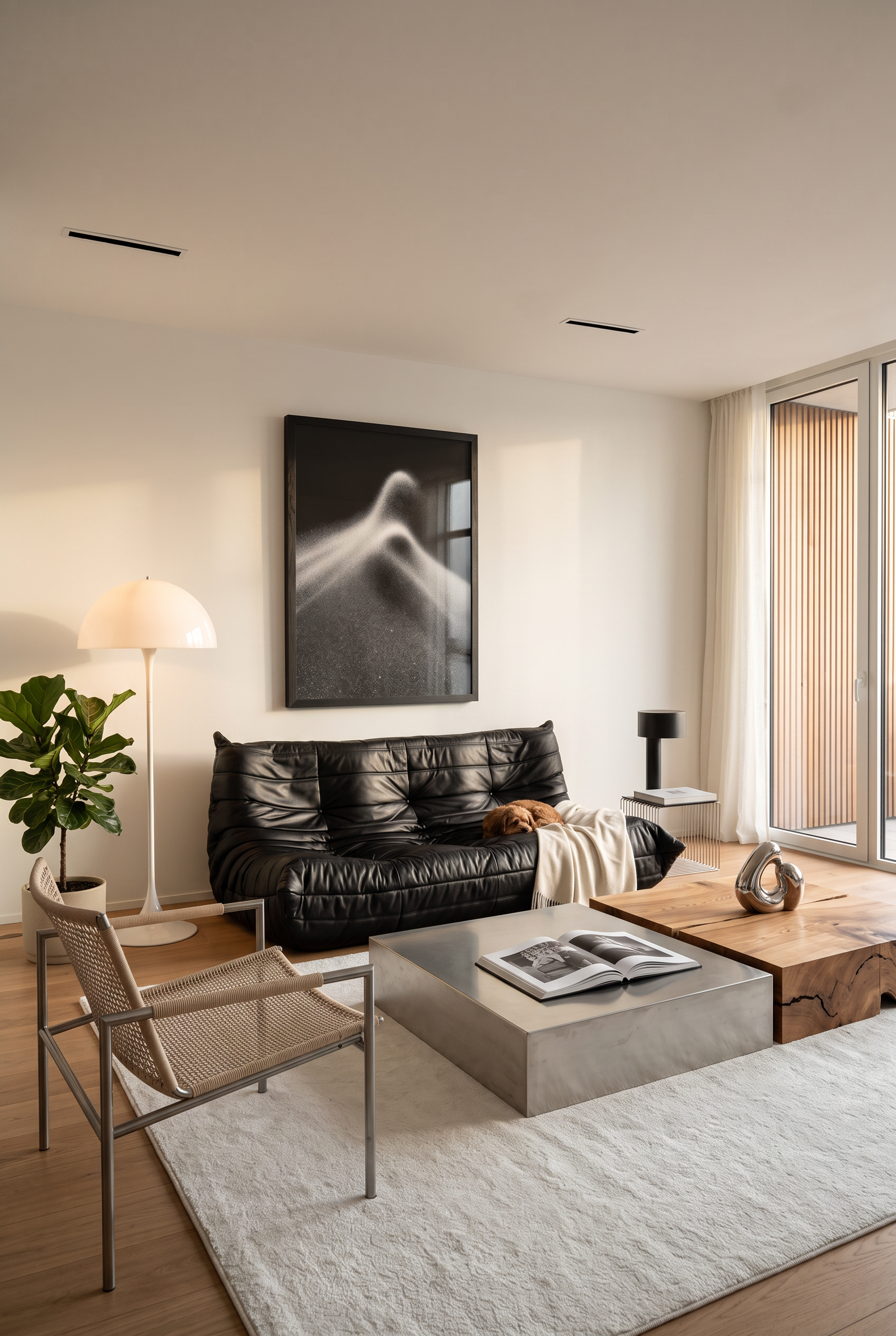 A calm corner, styled in warm oak and linen